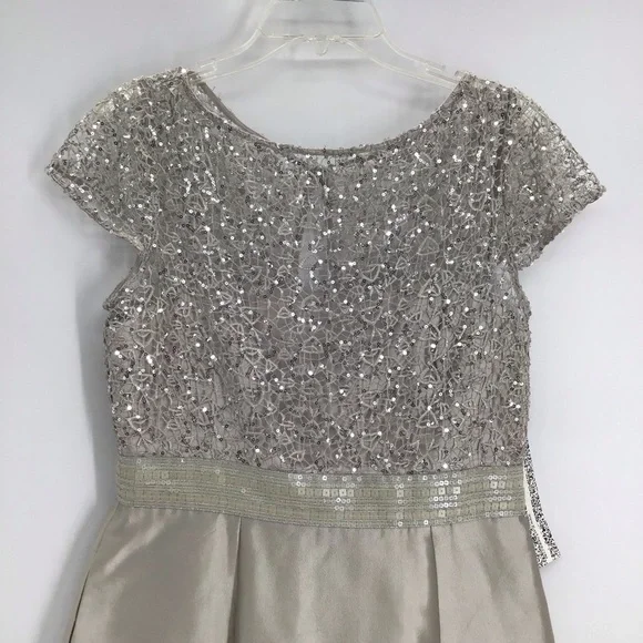 Kay Unger NWT Moir Lace Sequin Lace Wedding Formal Party Dress Silver Size 10 - Picture 4 of 13